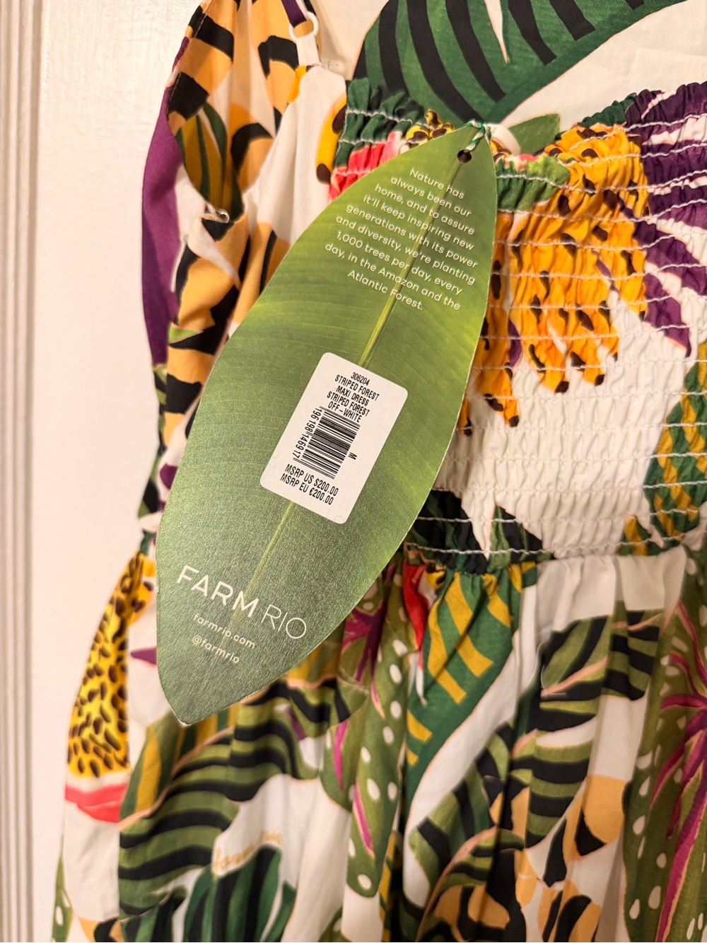 FARM Rio White Maxi Dress with Green, Yellow & Purple Tropical Print - Picture 2 of 4